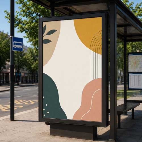 Bus stop advertising shelter billboard mockup PSD