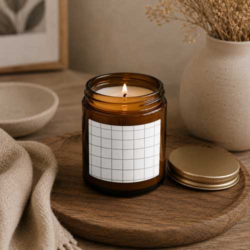 Scented candle jar mockup PSD with realistic shadows