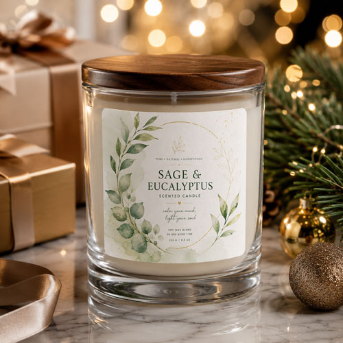 Holiday candle mockup PSD with warm ambient lights
