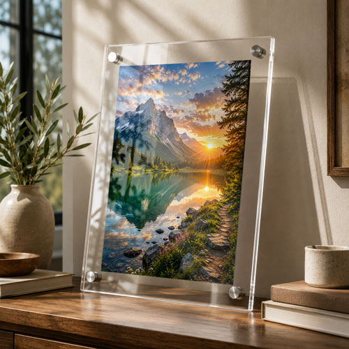 Modern interior acrylic photo frame mockup PSD