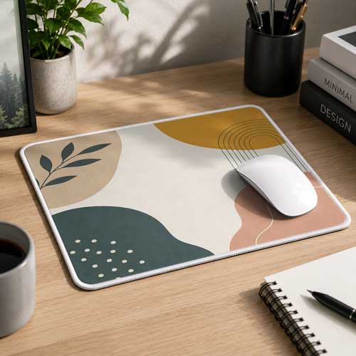 Home office desk setup mockup with plant and coffee PSD