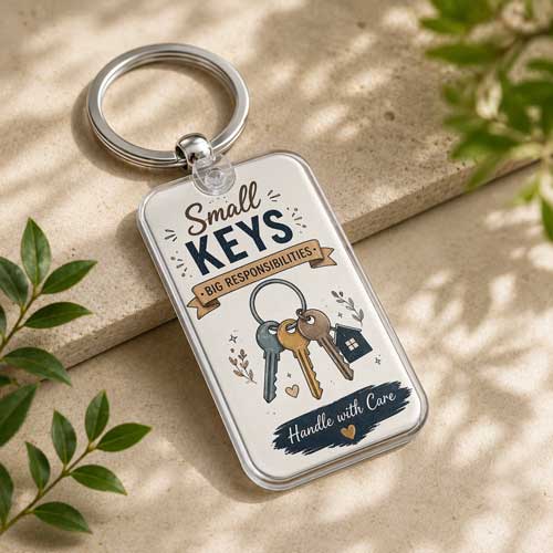 Acrylic keychain mockup on stone texture PSD