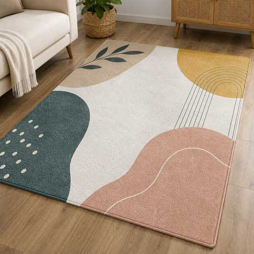 Modern living room interior area rug mockup PSD