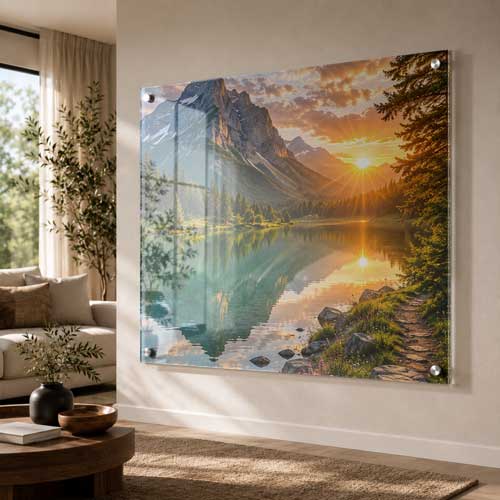 Modern living room plexiglass frame mockup PSD
