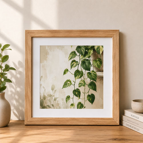 Minimalist wooden poster frame mockup PSD